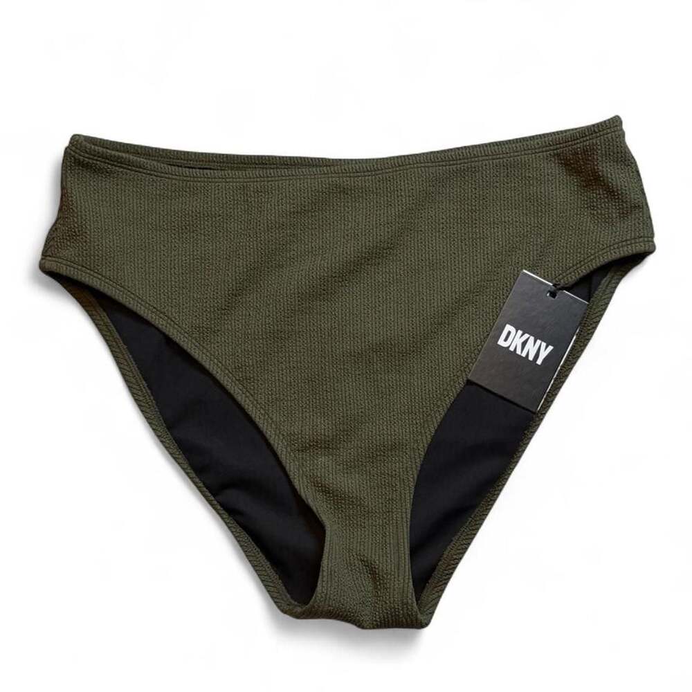 DKNY Olive Green Textured High Waist Bikini Bottoms